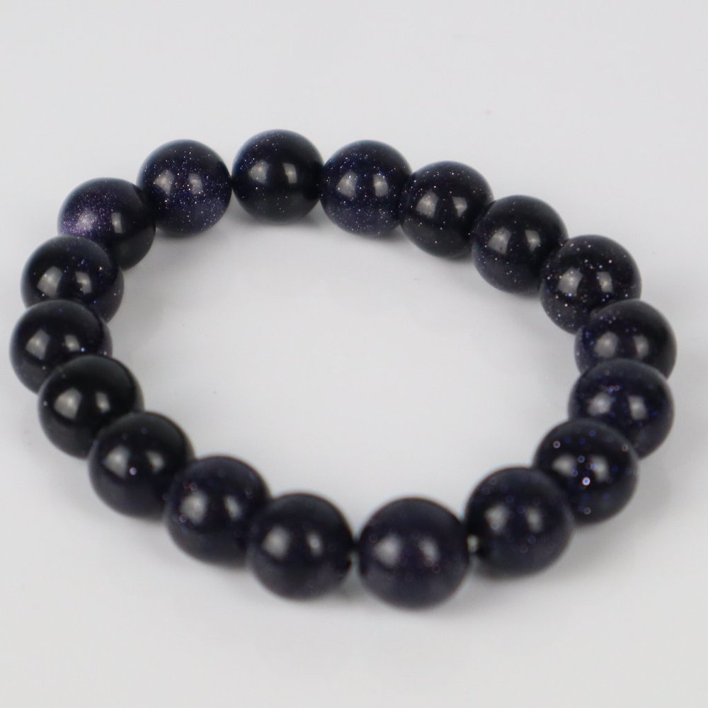Blue Goldstone Beaded Bracelet Stretch Sparkly Stone Bracelet